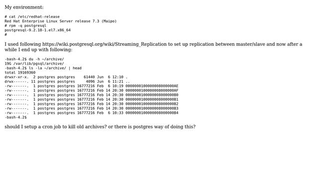 Databases: postgresql archive (old data)