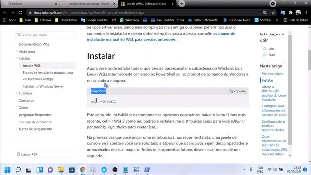 Docker falhou ao iniciar - Windows 11