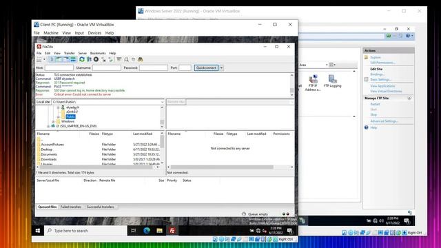 Critical error could not connect to server FileZilla Client, using FTP server Windows server 2022
