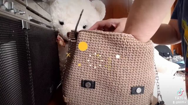 вязаная сумка с кожей