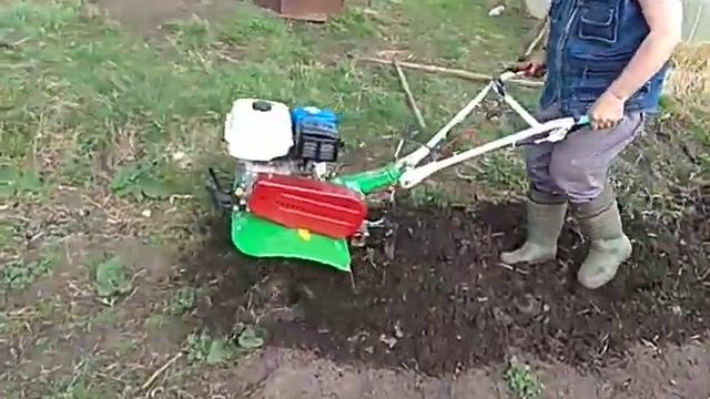 Вспашка мотоблоком Варяг гусиными лапками