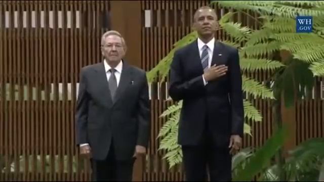PRESIDENT OBAMA AND RAUL CASTRO TOUR THE JOSE MARTI MEMORIAL IN HAVANA CUBA