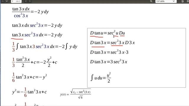 sen 3x dx + 2y cos^3 3x dy = 0