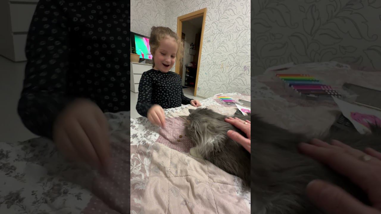 Линда кормит кошечку