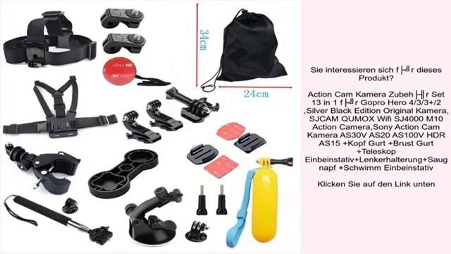 Action Cam Kamera Zubehör Set 13 In 1 Für Gopro Hero 4/3/3+/2 ,Silver Black Edition Origina