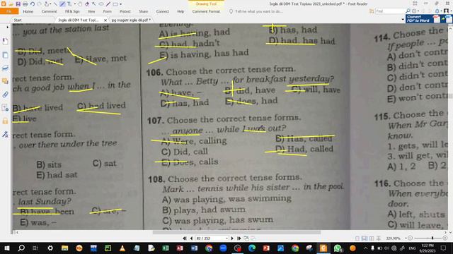 DİM YENİ TEST TOPLUSU 2023 İNGİLİS DİLİ | SIMPLE TENSE FORMS. CONTINUOUS TENSE FORMS | 1-208 | İzah