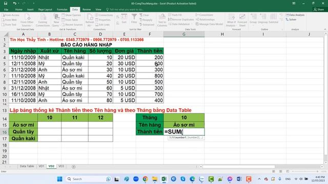 Data Table Trong Excel