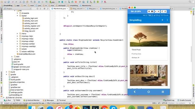37 Android Studio Firebase Tutorial   Simple Blog App   RecyclerView OnClick   Part 17