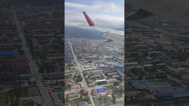 Южно-Сахалинск с высоты и приземление на аэродром!