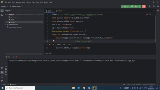 Telegram bot kursi | 5-dars | Statelar bilash | Holatlar