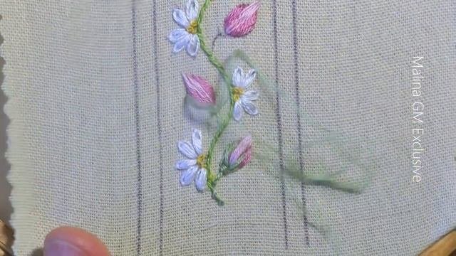 Floral Border Design Of Rosebud And Lazy Daisy Border Embroidery