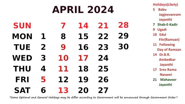 April Calendar  2024