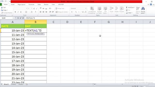 Find day of the date in Excel by Priya Mam