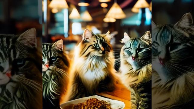 Коты кушать собрались, животные, создано нейросетью
