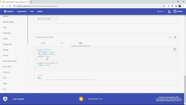 Material Design Auto Complete Basic Demo