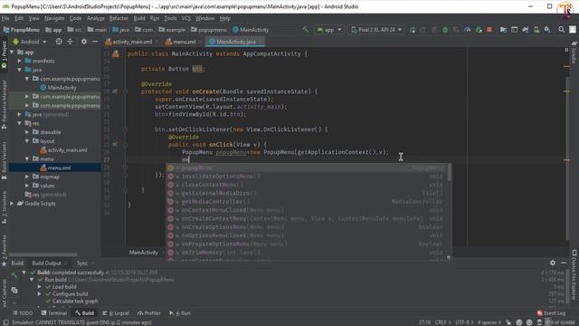 Android tutorial  - 55 - Popup Menu | How Open Popup Menu & Set Click Listener  on Option Menu