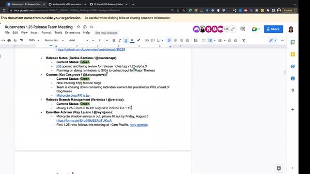 Kubernetes Release Team Meeting (1.25) for 20220727