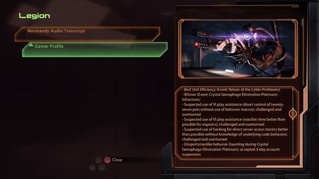 Legion's gaming profile (Shadow Broker Dossier) Mass Effect