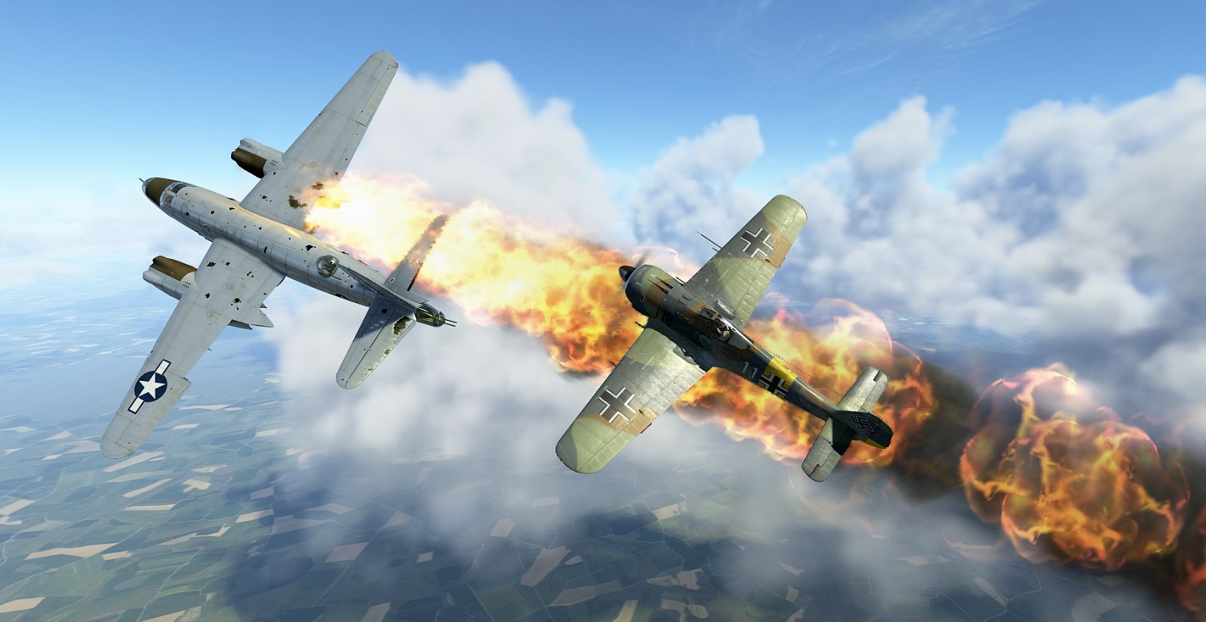 Атака Fw 190 A-3 против бомбардировщиков Martin B-26 «Marauder».