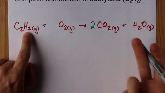 Complete Combustion of Acetylene Ethyne C2H2 Balanced Equation