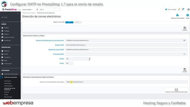 Configurar SMTP en PrestaShop 1.7 para el envío de emails
