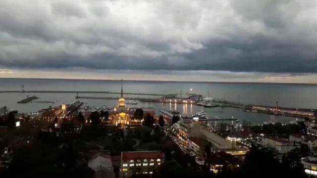 Вечерний Сочи. Морской порт с высоты.Evening Sochi.