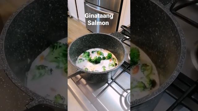 Ginataang Salmon with broccoli and lettuce... #salmon #salmonfish #shortvideo