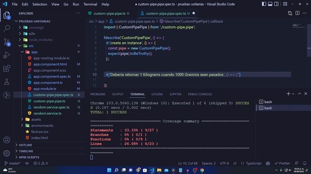 Pruebas unitarias a un PIPE en Angular