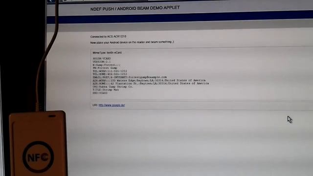 NDEF Java Applet reading Android Beam messages