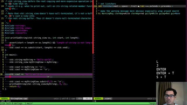 Vim Techniques 10 - listchars + wrap + list