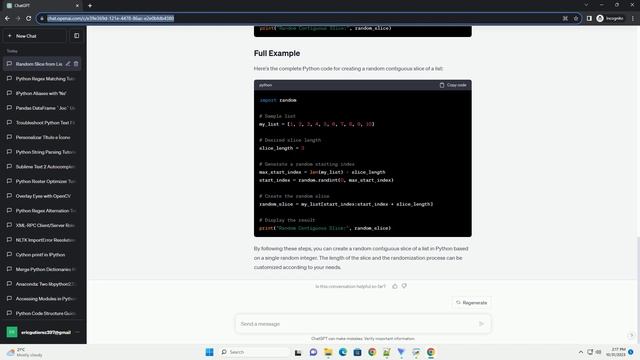 Random contiguous slice of list in Python based on a single random integer