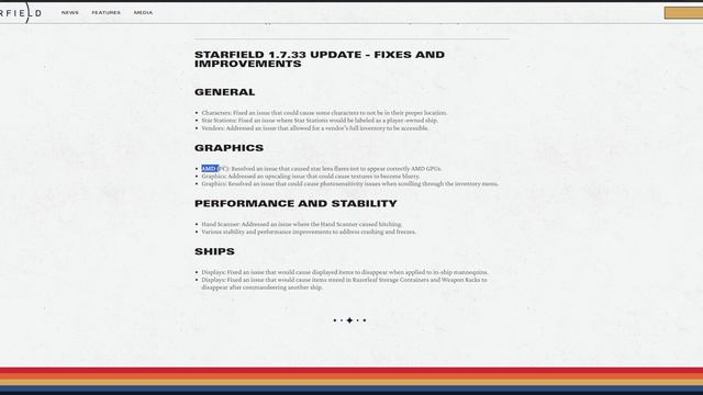 Starfield - Mise à jour 1.7.33 (Détails du Patchnote)