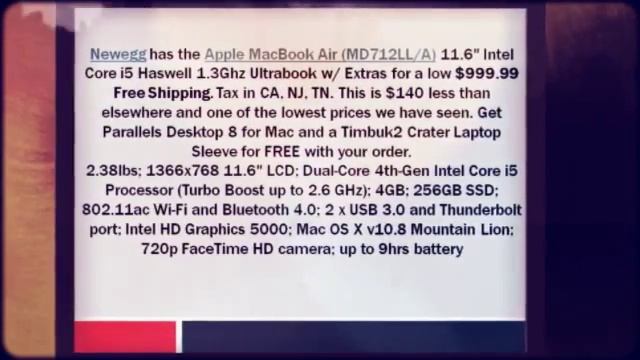 Apple MacBook Air I5 HASWELL 11.6in Ultrabook w/ 256GB + Par