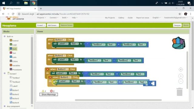 MIT App Invertor ile Hesap Makinesi - Dört İşlem