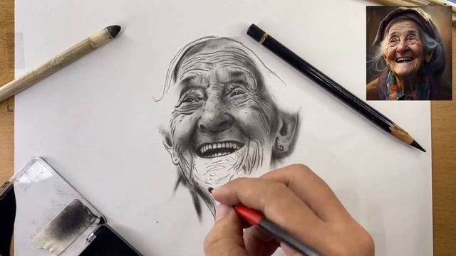 Draw a portrait of Grandmother with a Pencil