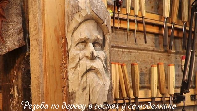 Резьба по дереву - лицо на стволе старого дерева