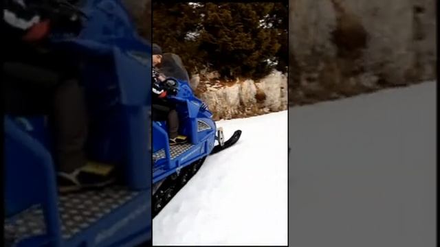 Superclass 1.2L snowmobile tows a Transalp-BUS sled on a winding trail.