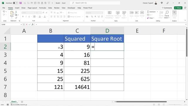Calculate the Square and the Square Root of Values in Excel