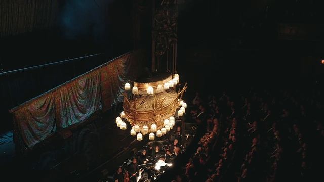The Phantom of the Opera. Chandelier Rises over Broadway