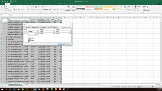 Excel 2016 Exam 77-727 - Using a Multi-Level Sort