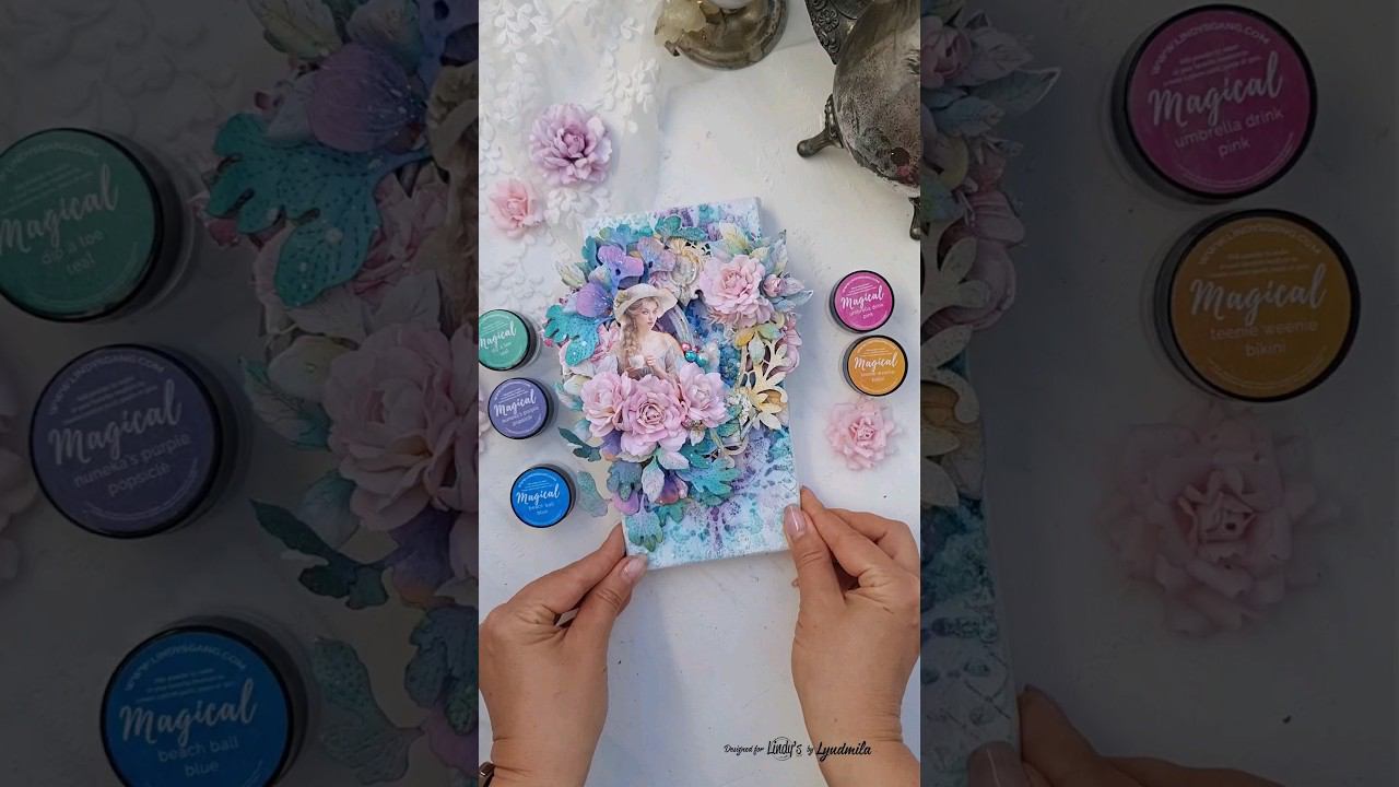 Небольшое видео по созданию летнего холста для Lindy's  #миксмедиа #скрапбукинг