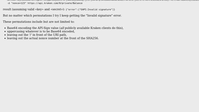 cURL example for accessing authenticated Kraken API