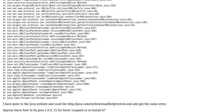 Java (1.6.0_15) not working on Mac OS X Snow Leopard (10.6.2). Why?