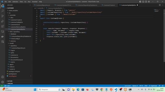 NODE JS + typescript + mysql ( CRUD) - Finalizando com métodos deletar e atualizar ( Customer )