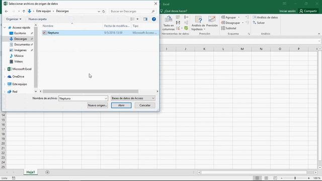 Importar a Excel 2016 una base de datos en Access.