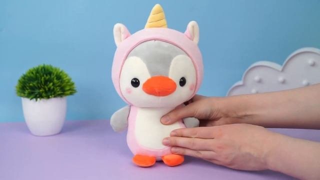 Мягкая игрушка "Пингвин в шапочке" розовый единорог, 23 см