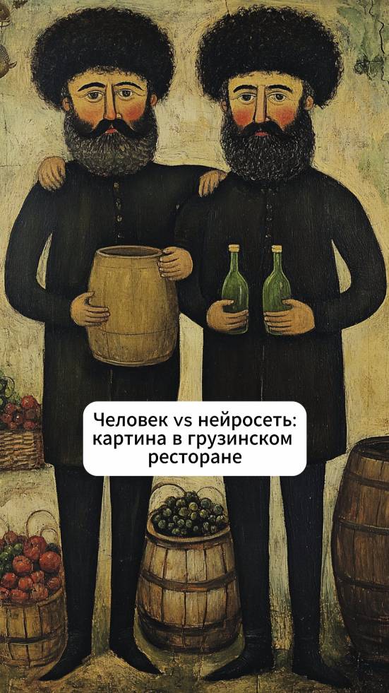 Пять минут, немного упорства готова картина "Два друга" в стиле художника Пиросмани.