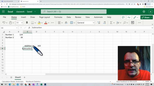 Excel 1 - Week 1.8 - Subtraction - 2023