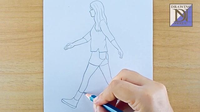 How to draw a girl walking | Very easy beginner drawing | step by step drawing | girl drawing easy