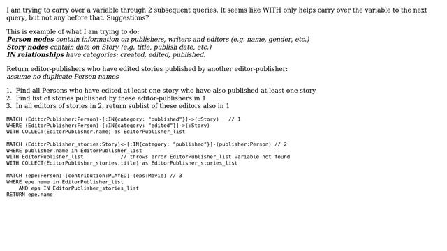 (Neo4j) Carry variable over subsequent queries